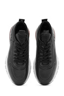 Men's Black Lace-Up Thick Sole Leather Sneakers | Derimod
