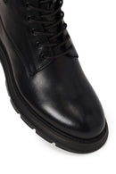Male Black Lace-Up Zip Closure Thick-Soled Leather Casual Boots | Derimod