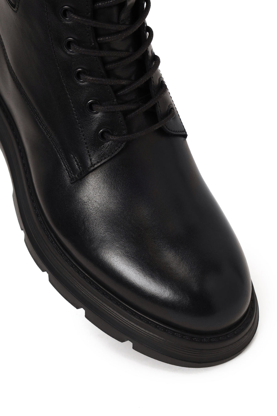 Male Black Lace-Up Zip Closure Thick-Soled Leather Casual Boots
