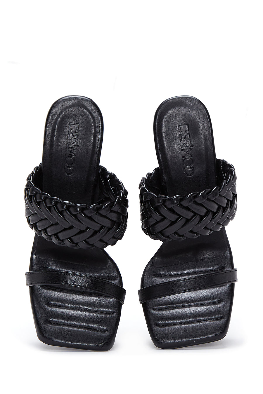 Women's Black Braided Heeled Slippers