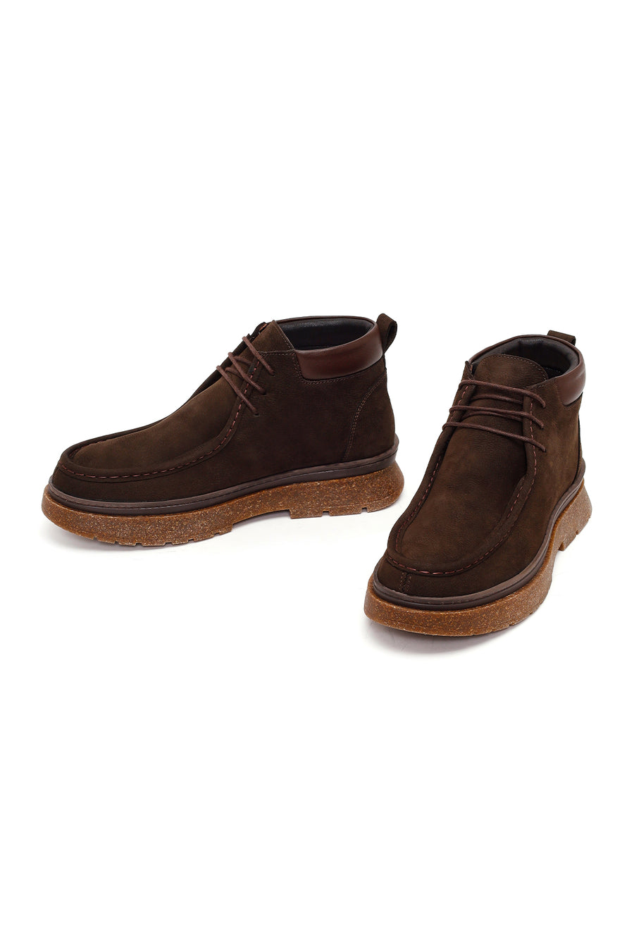 Male Brown Lace-Up Thick-Soled Nubuck Leather Boots