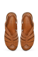 Woman Tan Strappy Thick-Soled Leather Comfort Sandal | Derimod