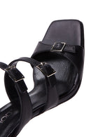 Women's Black Leather Heeled Slippers | Derimod