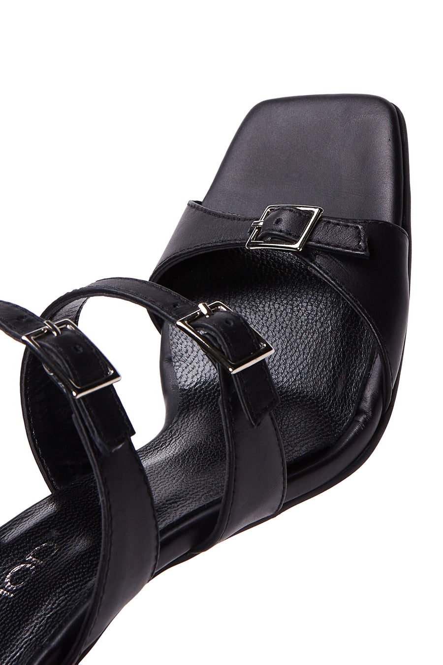 Women's Black Leather Heeled Slippers