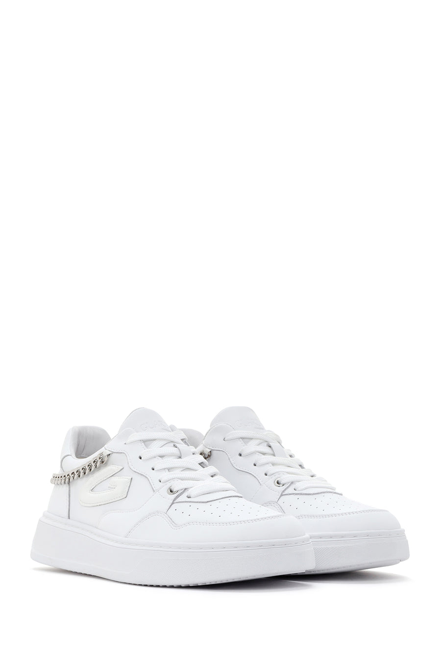 Alberto Guardiani Women's White Chain Leather Sneaker