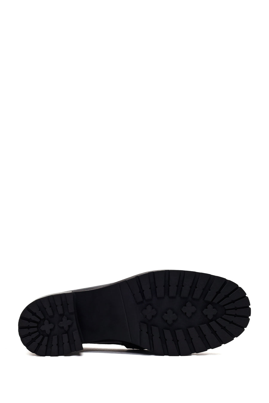Woman Black Tassel Chunky Heeled Leather Loafer
