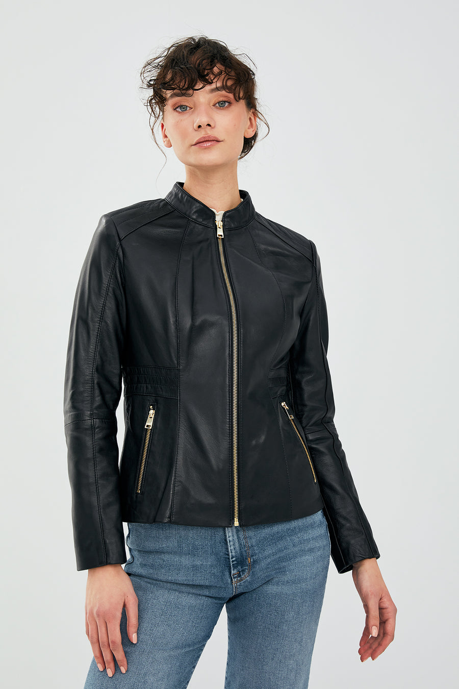 Lydia Women's Black Regular Short Leather Jacket
