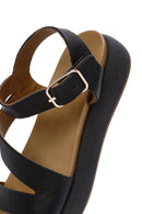 Women's Black Ankle Strap Thick-Sole Leather Sandals | Derimod