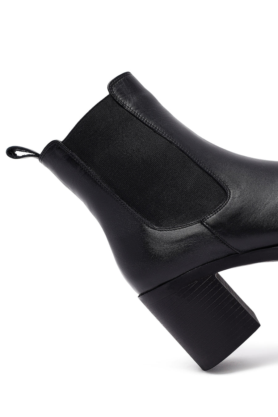 Woman Black Chunky Heels Leather Chelsea Boots