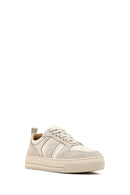Woman Beige Lace-up Patterned Leather Sneaker | Derimod