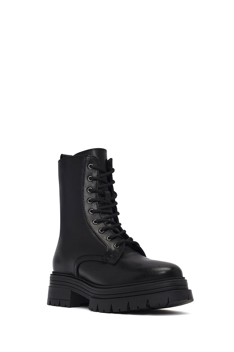 Woman Black Zippered Thick Sole Leather Postal Boots