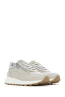 Women's Beige Lace-Up Side Zip Leather Sneakers | Derimod