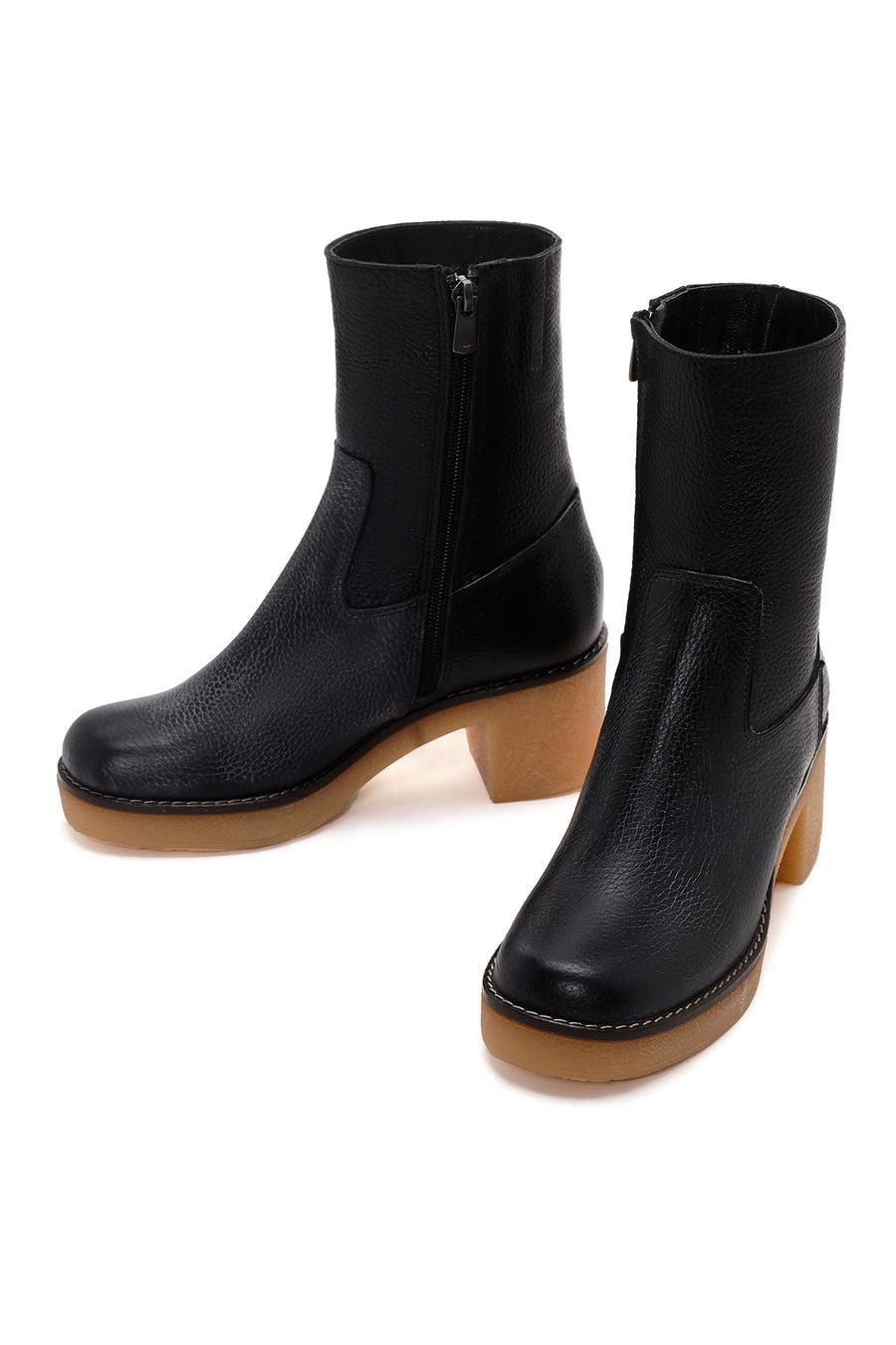 Women's Black Leather Zippered Heeled Boots
