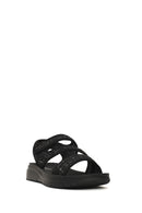 Women's Black Thick-Soled Patterned Fabric Sandals | Derimod