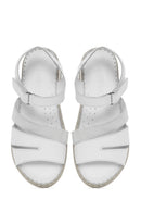 Women's White Strappy Leather Comfort Sandals | Derimod