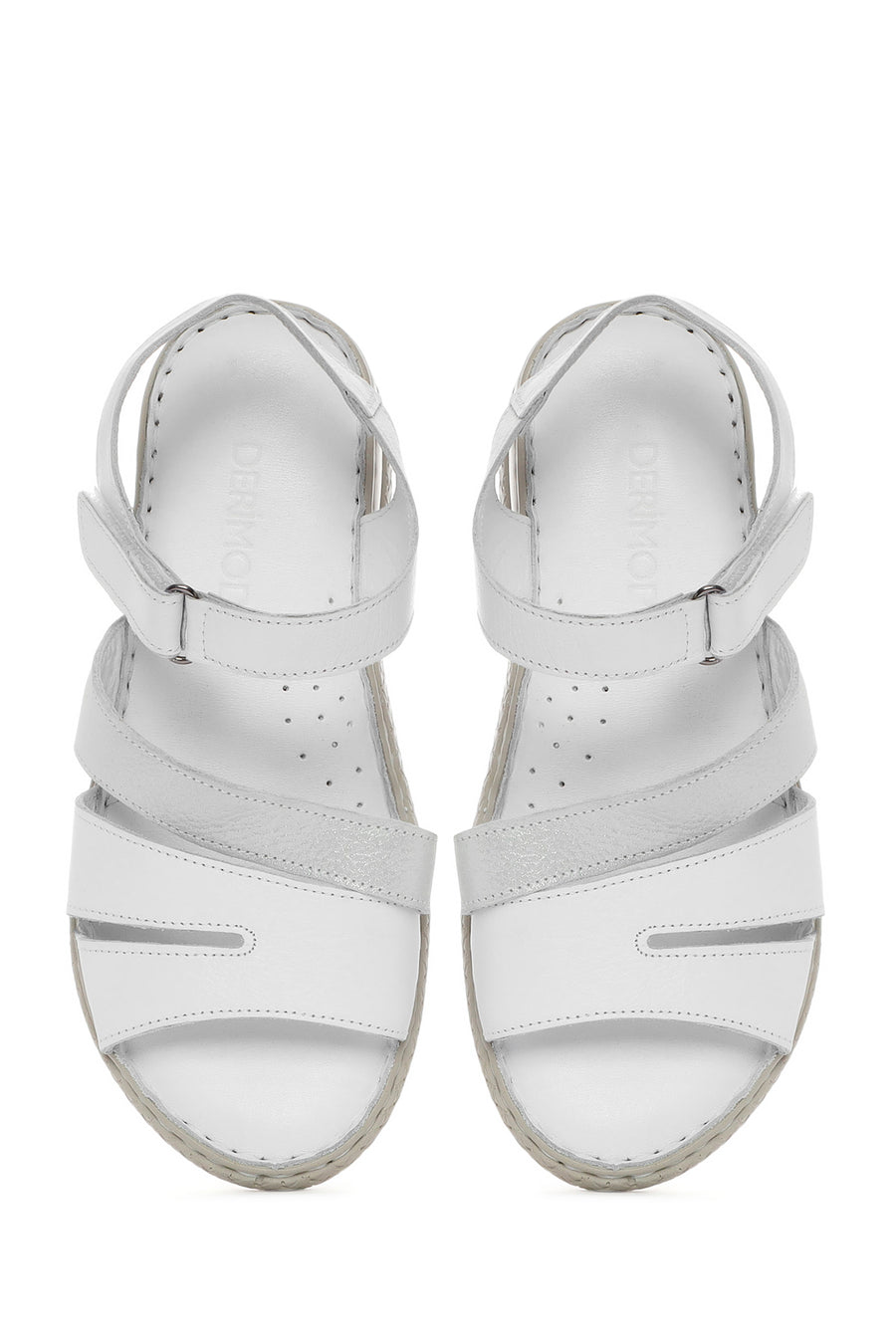 Women's White Strappy Leather Comfort Sandals