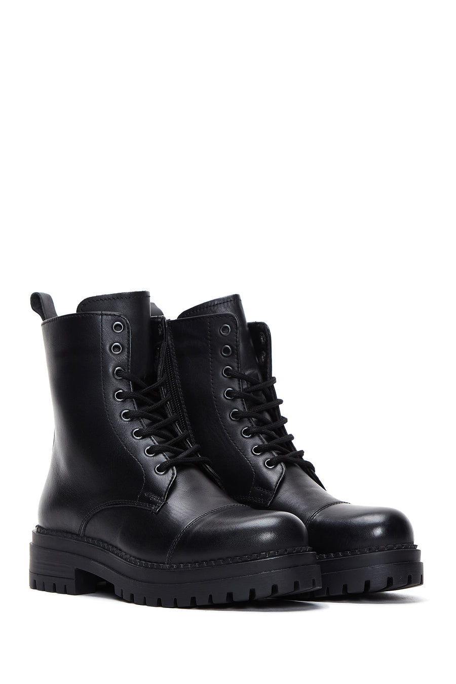 Women's Black Zippered Leather Boots