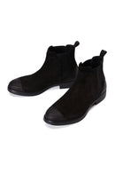 Men's Black Nubuck Leather Chelsea Flat Boots | Derimod