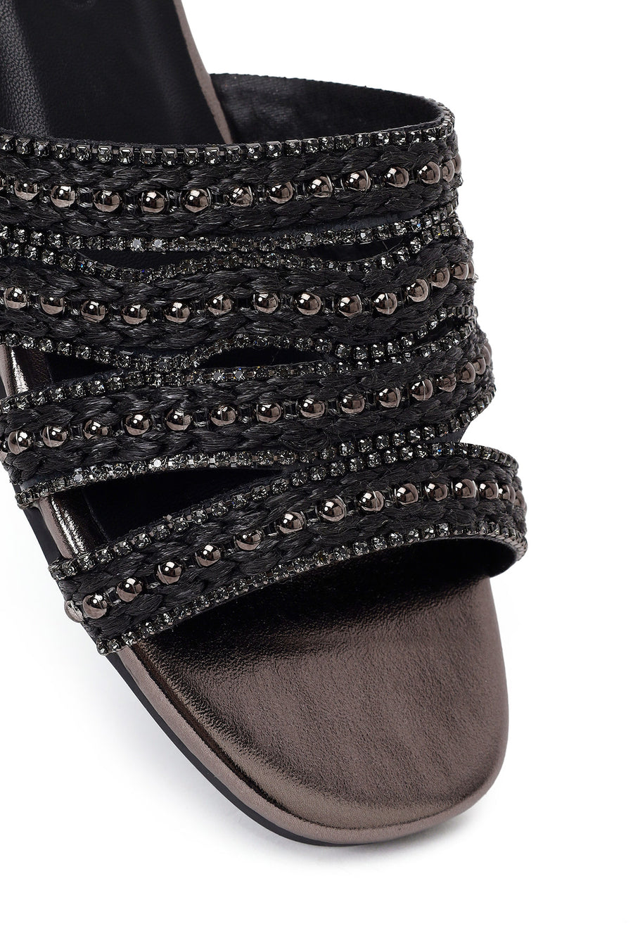 Woman Anthracite Stone-Embellished Slipper