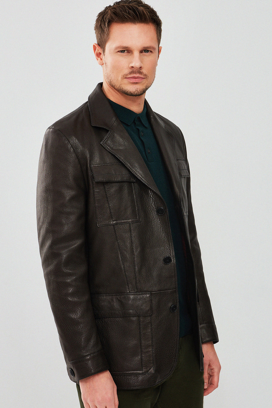 Kane Men's Black Blazer Safari Leather Jacket