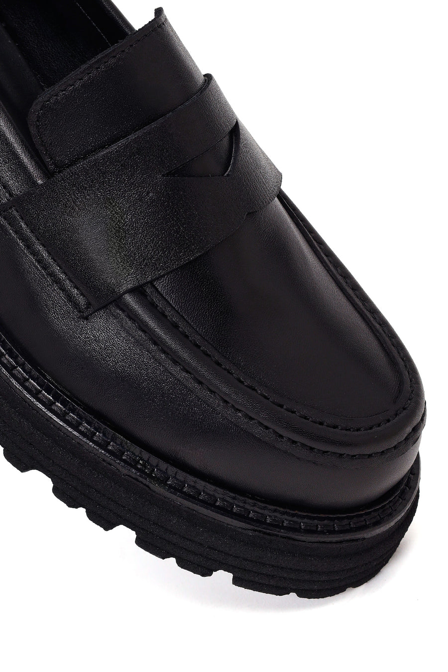 Kadın Siyah Kalın Tabanlı Deri Maskülen Loafer
