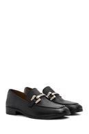 Women's Black Buckle Detailed Leather Masculine Loafer | Derimod