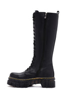 Women's Black Zippered Thick Soled Casual Leather Boots | Derimod
