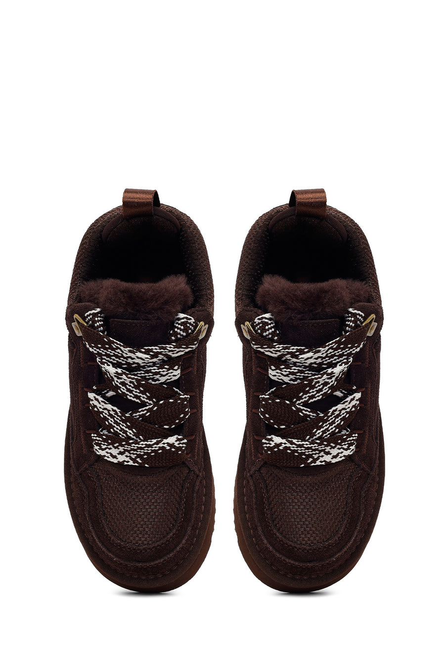Woman Brown Lace-Up Thick-Soled Furry Suede Teddy Sneaker