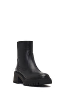 Women's Black Zippered Thick-Soled Leather Boots | Derimod