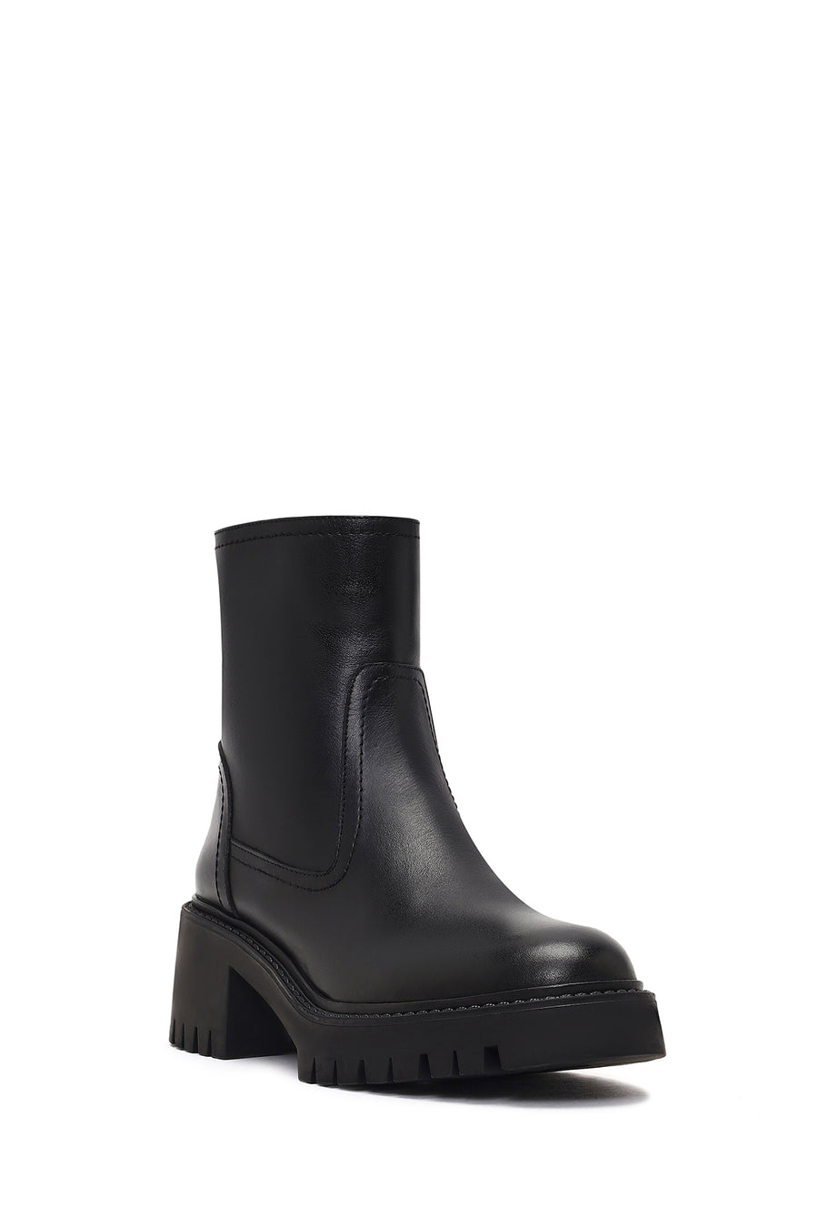 Women's Black Zippered Thick-Soled Leather Boots