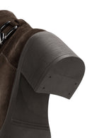 Women's Brown Heeled Zippered Suede Leather Boots | Derimod