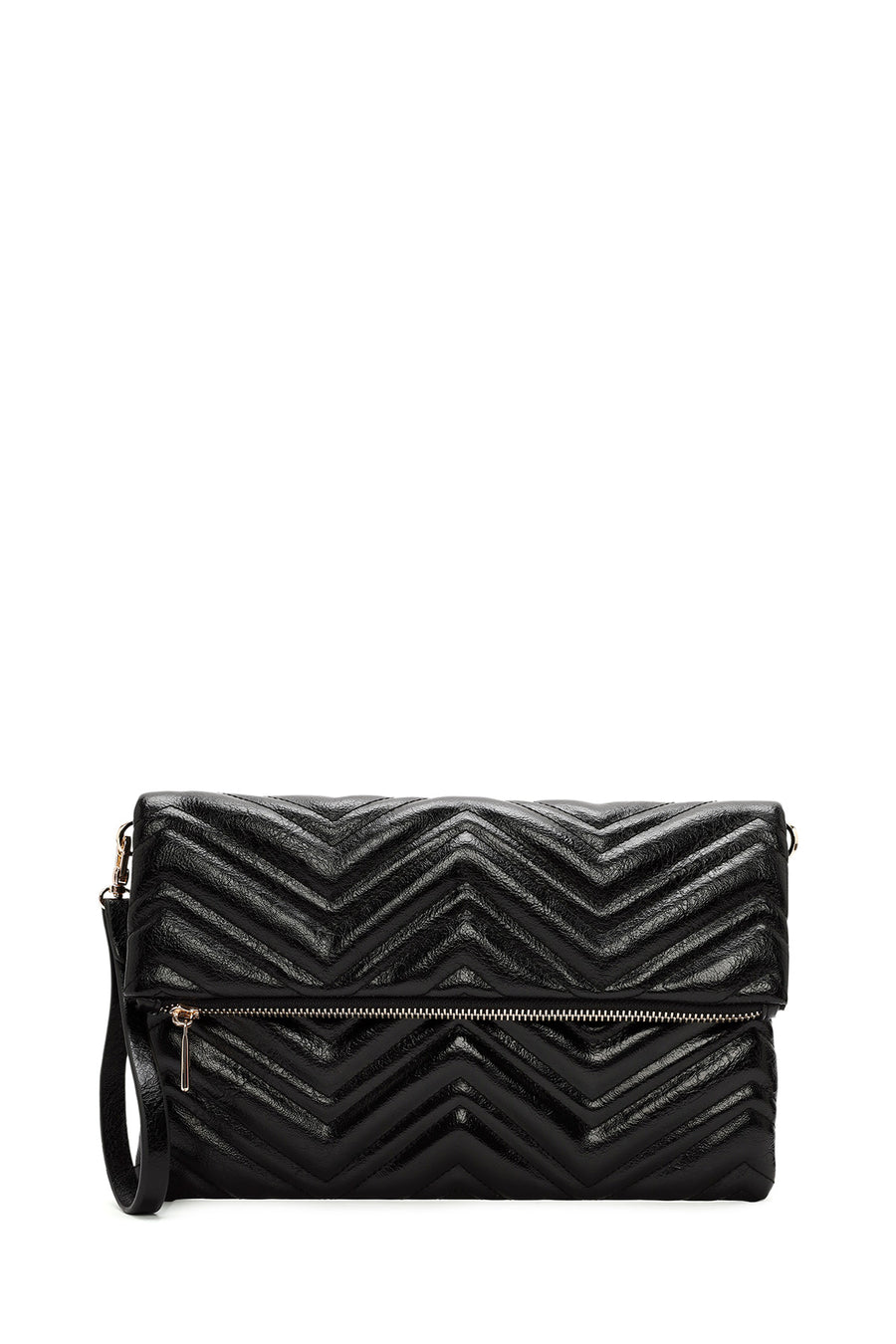 Women's Black Long Chain Strap Quilted Clutch Bag