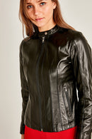 Joel Women's Black Stretch-Fit Leather Jacket | Derimod