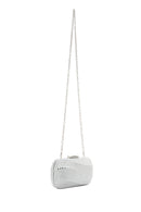 Women's Silver Long Chain Strap Stone Mini Box Evening Bag | Derimod