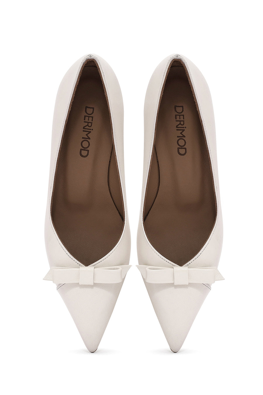 Women's Cream Thin Low Heel Leather Stiletto