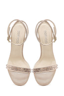 Women's Beige Ankle Buckle Stoned Thin Heel Sandals | Derimod