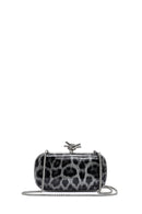 Women's Black Leopard Patterned Long Chain Strap Mini Box Evening Bag | Derimod