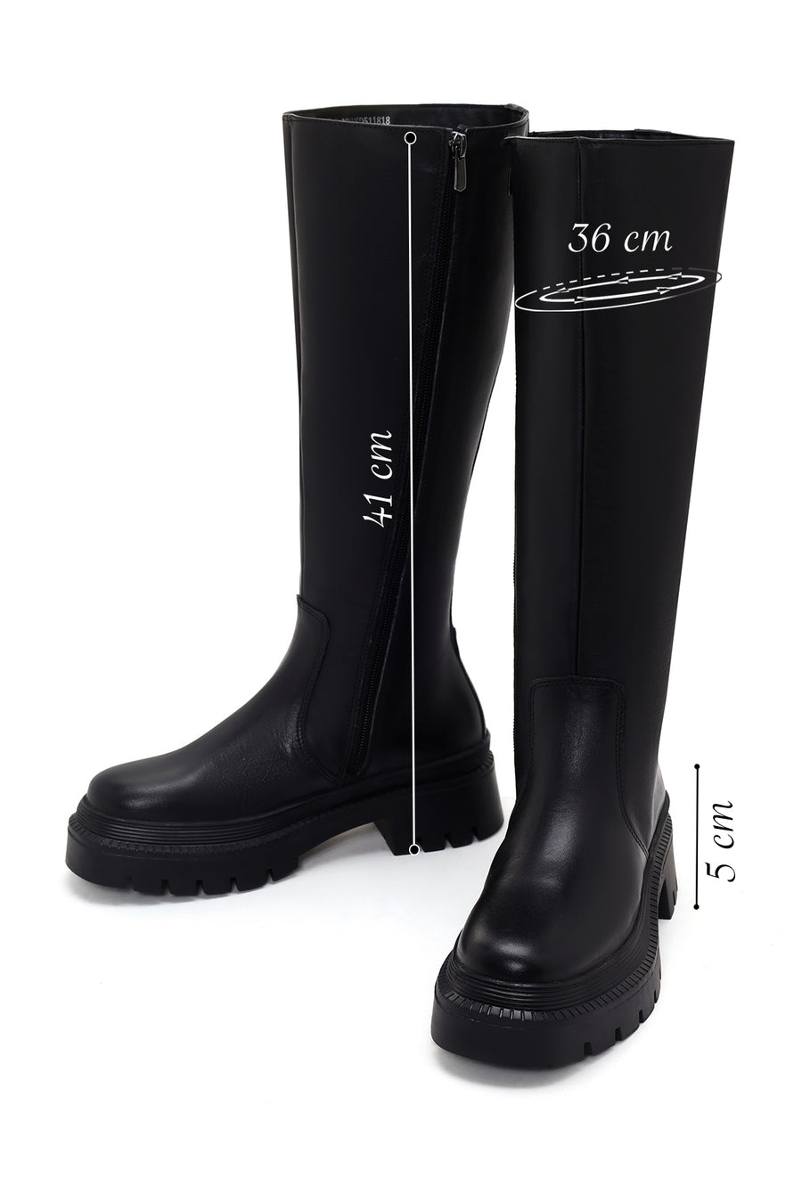 Women's Black Leather Thick Soled Zippered Boots