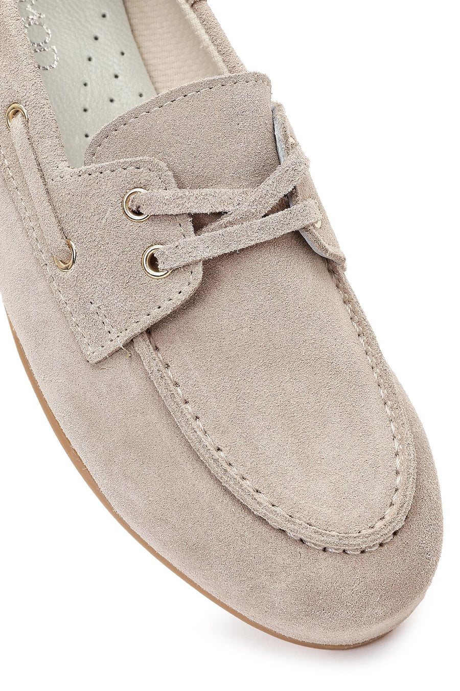 Women's Beige Lace-up Suede Leather Shoes