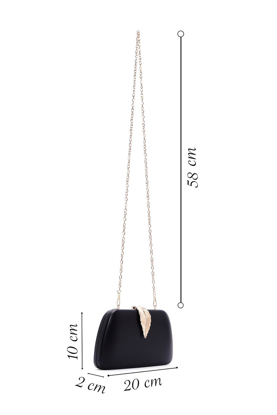 Woman Black Long Chain Strap Evening Mini Clutch Bag