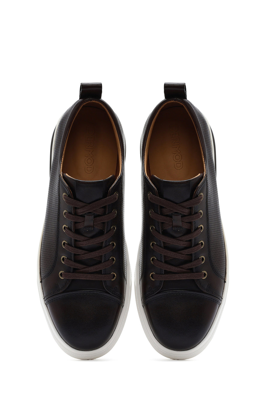 Erkek Kahverengi Bağcıklı Deri Sneaker