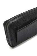 Men's Black Patterned Leather Wallet | Derimod