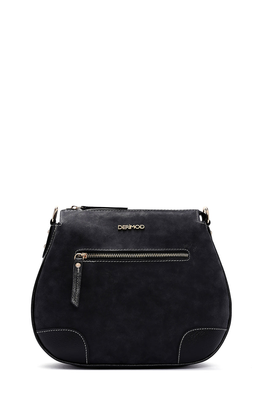 Women's Black Long Strap Nubuck Shoulder Bag