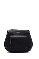 Woman Black Long-Strap Nubuck Crossbody Bag | Derimod