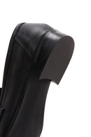 Women's Black Accessory Detailed Leather Masculine Loafer | Derimod