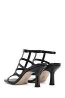 Women's Black Ankle Buckle Thin Heel Patent Leather Sandals | Derimod