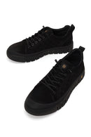 Male Black Lace-Up Thick-Soled Nubuck Leather Sneaker | Derimod