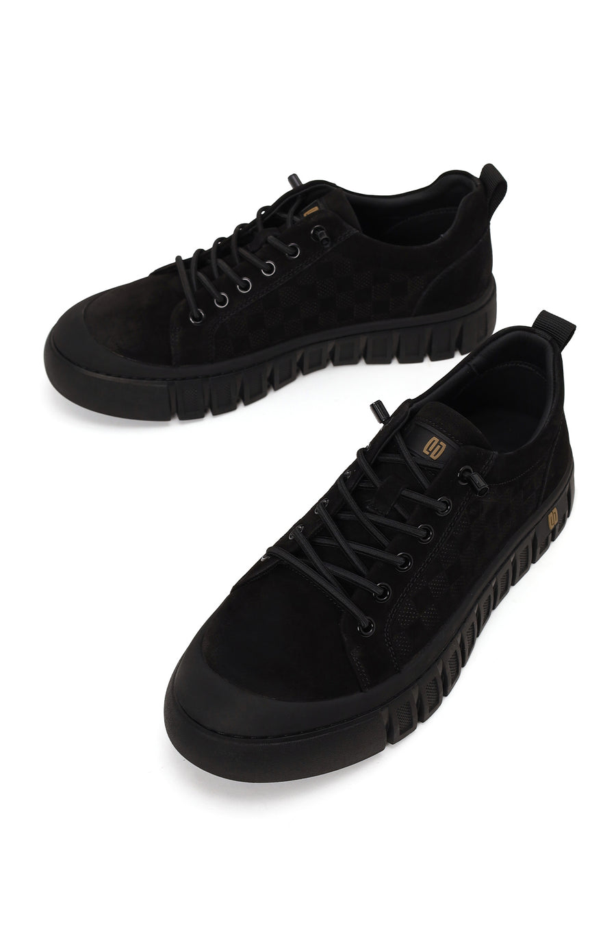 Male Black Lace-Up Thick-Soled Nubuck Leather Sneaker