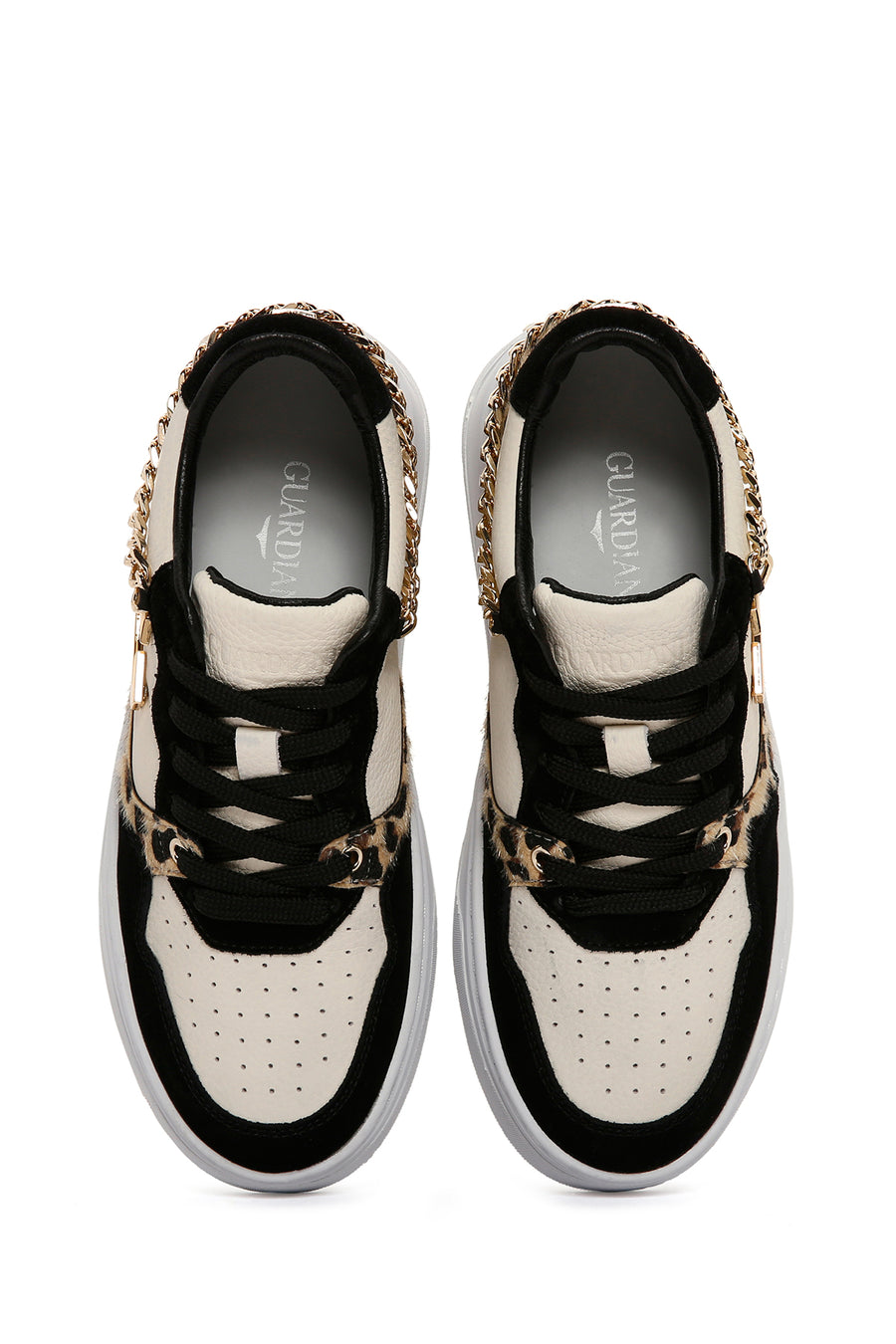 Alberto Guardiani Women's Black Chain Leather Sneaker