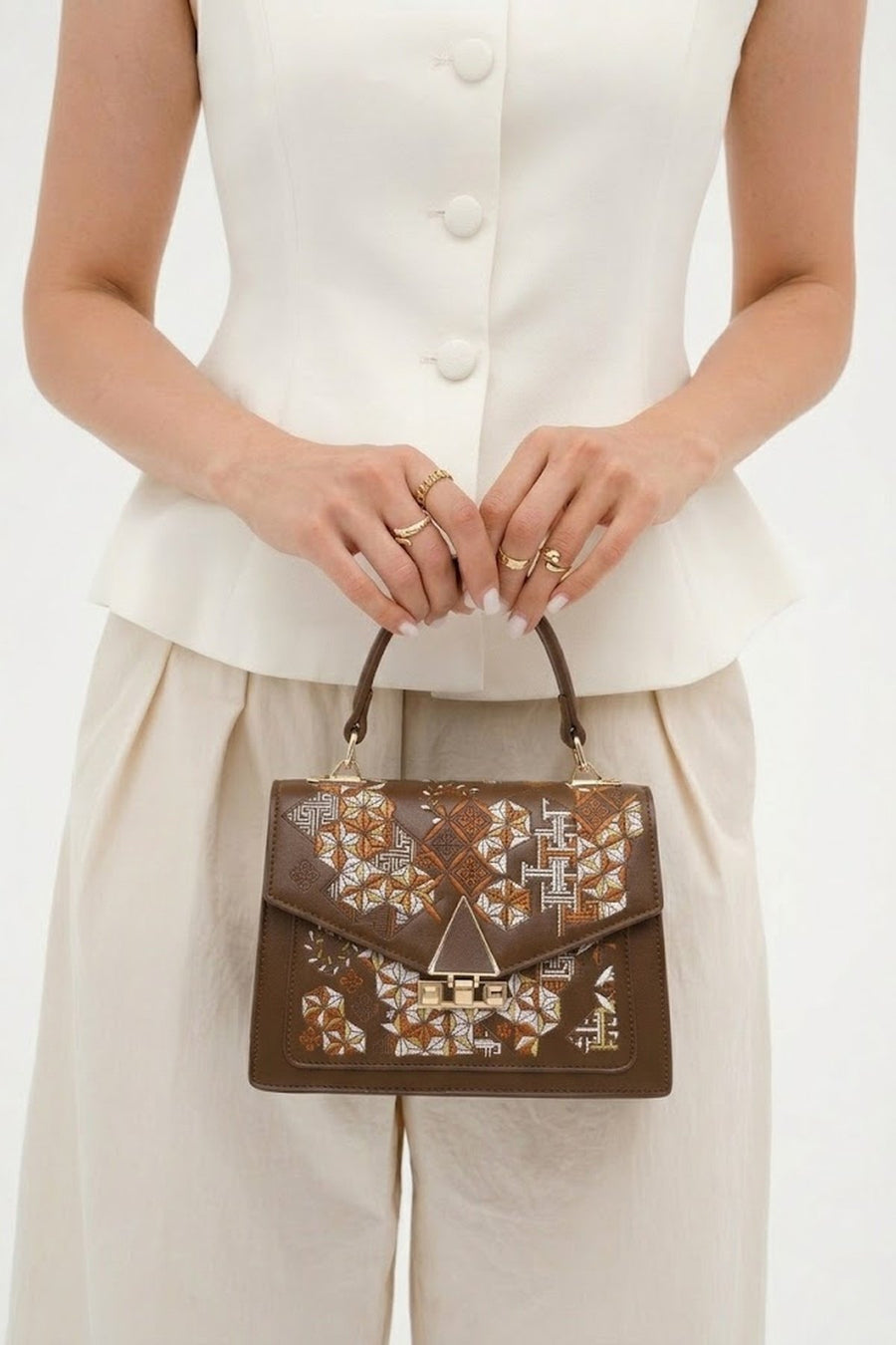 Woman Brown Long Strap Printed Shoulder Bag